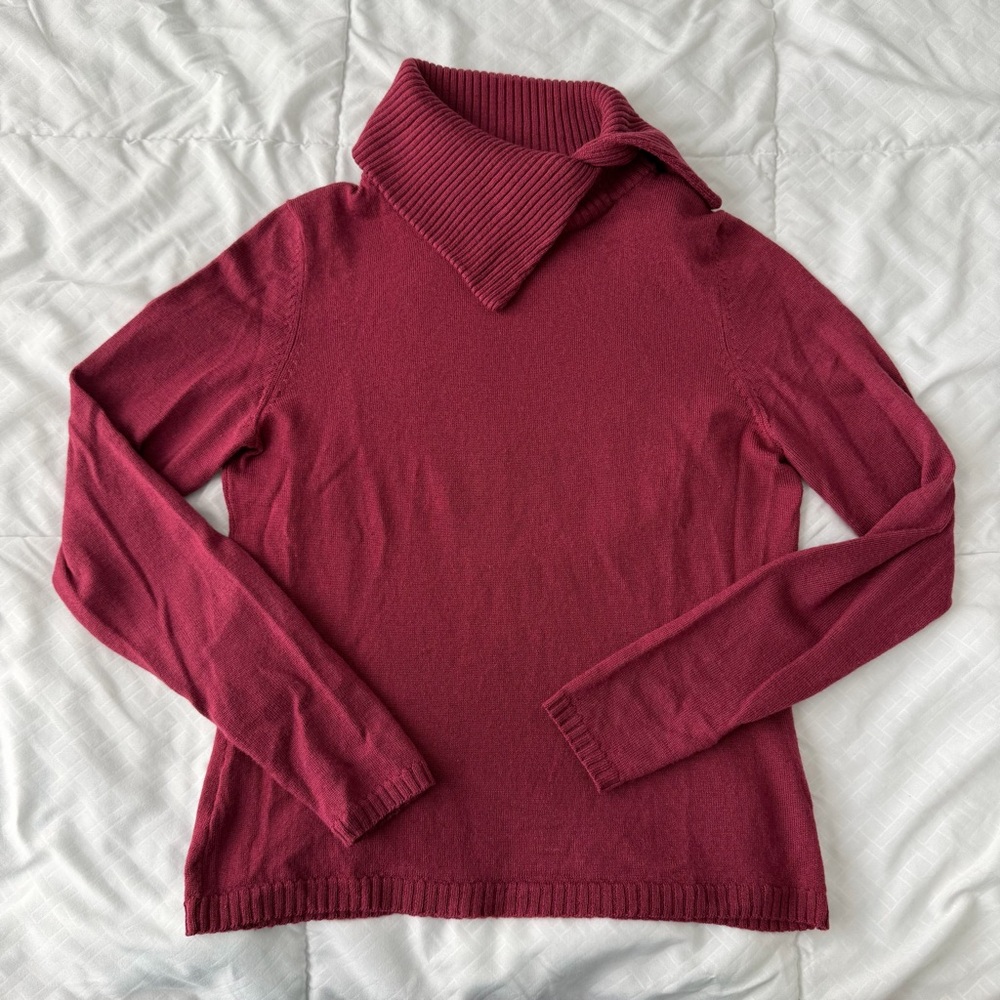 Vintage Ann Taylor 100% Italian Merino Wool Mock Neck Sweater S Pink Knit 90s